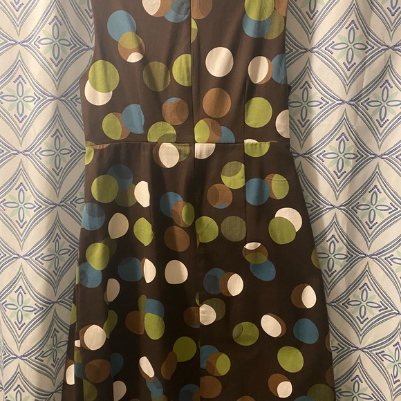 Jessica Howard Brown Polka Dot Midi Dress with Green Sash - Picture 2 of 5